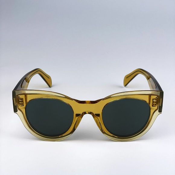 Celine CL40008I 39N Sunglasses Unisex Shiny Yellow Green Rounded Cat Eye - Picture 6 of 11